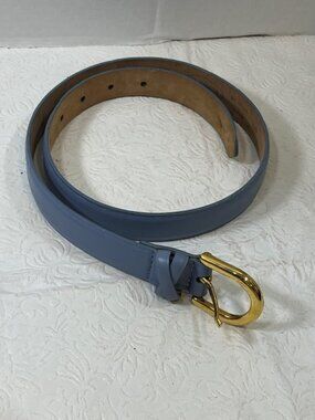 VTG Talbots Genuine Leather Belt Blue Polished Gold-Tone Buckle 1" Width XS